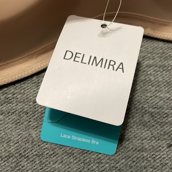 💙NEW Delmira Lace Strapless Push Up Plunge Bra in Beige size 36E (36DD) - Picture 4 of 5